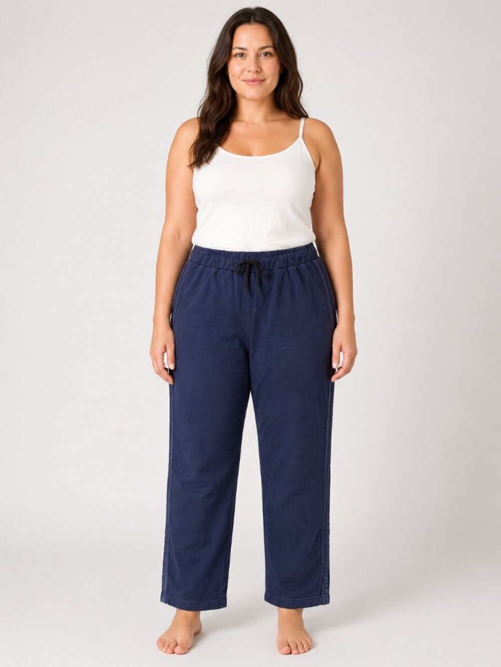 Fashion Bug Plus 22/24 Navy Pull-On Track Pants Satin Side Stripe Drawstring